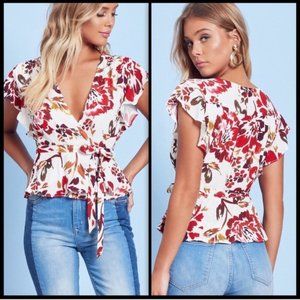 NWOT Lovers + Friends Floral Butterfly Wrap Top